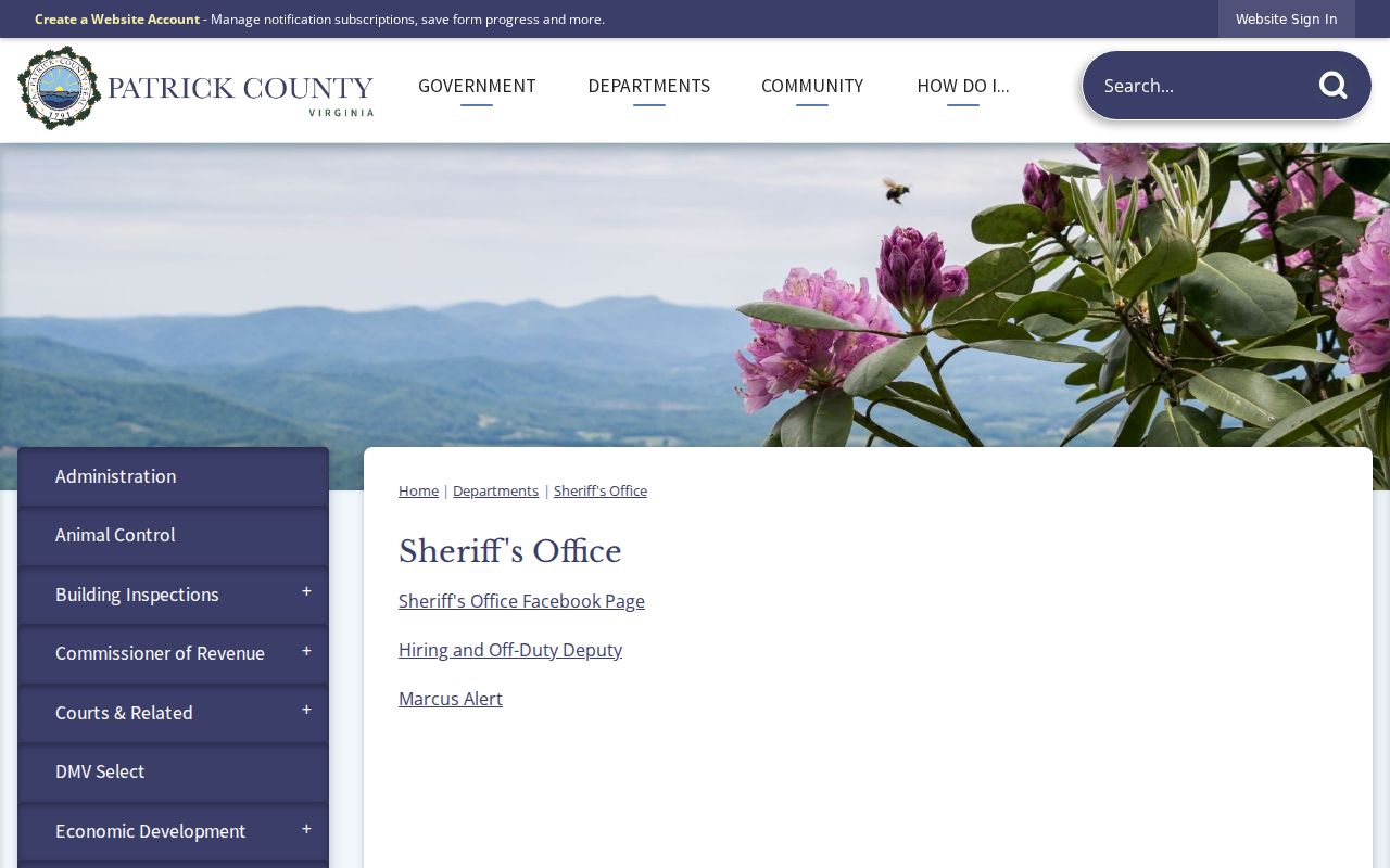 Patrick County arrest lookup through the Sheriff's Office