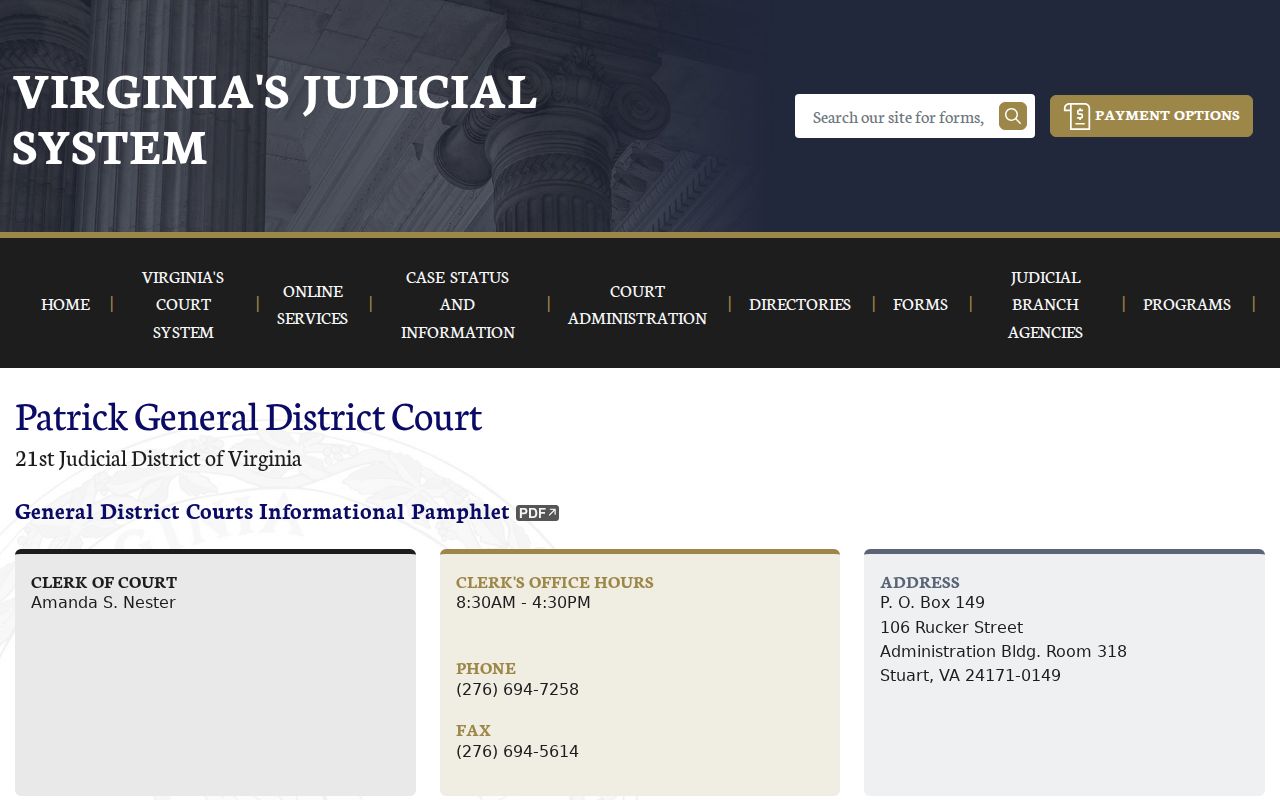 Patrick County criminal court case schedule at General District Court