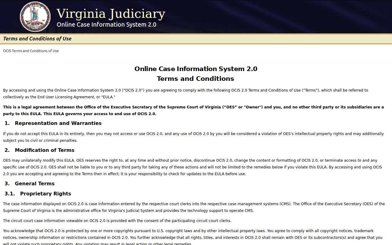 Patrick County criminal court record search in OCIS 2.0
