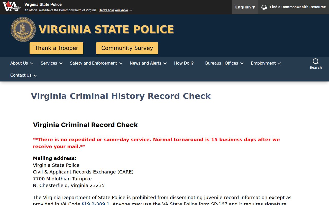 Virginia official background check options for Patrick County criminal history