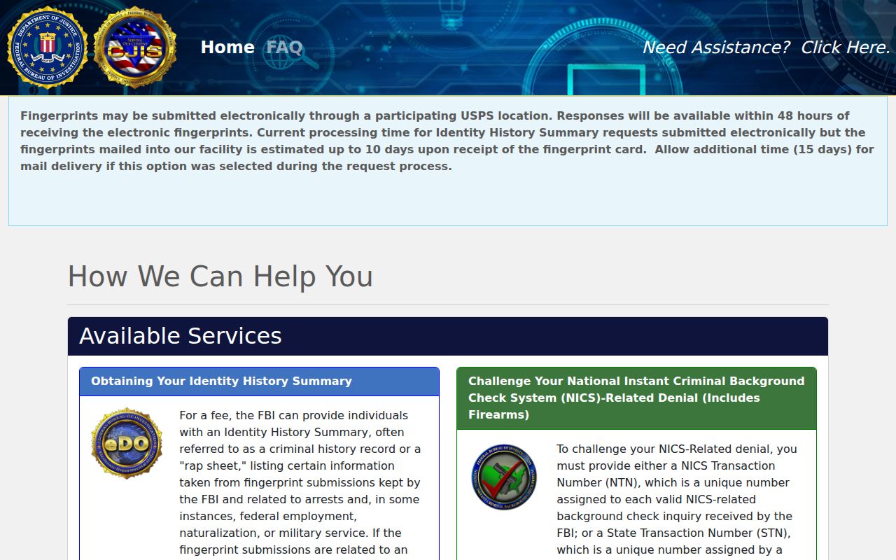 Stuart criminal records through the FBI identity history request portal