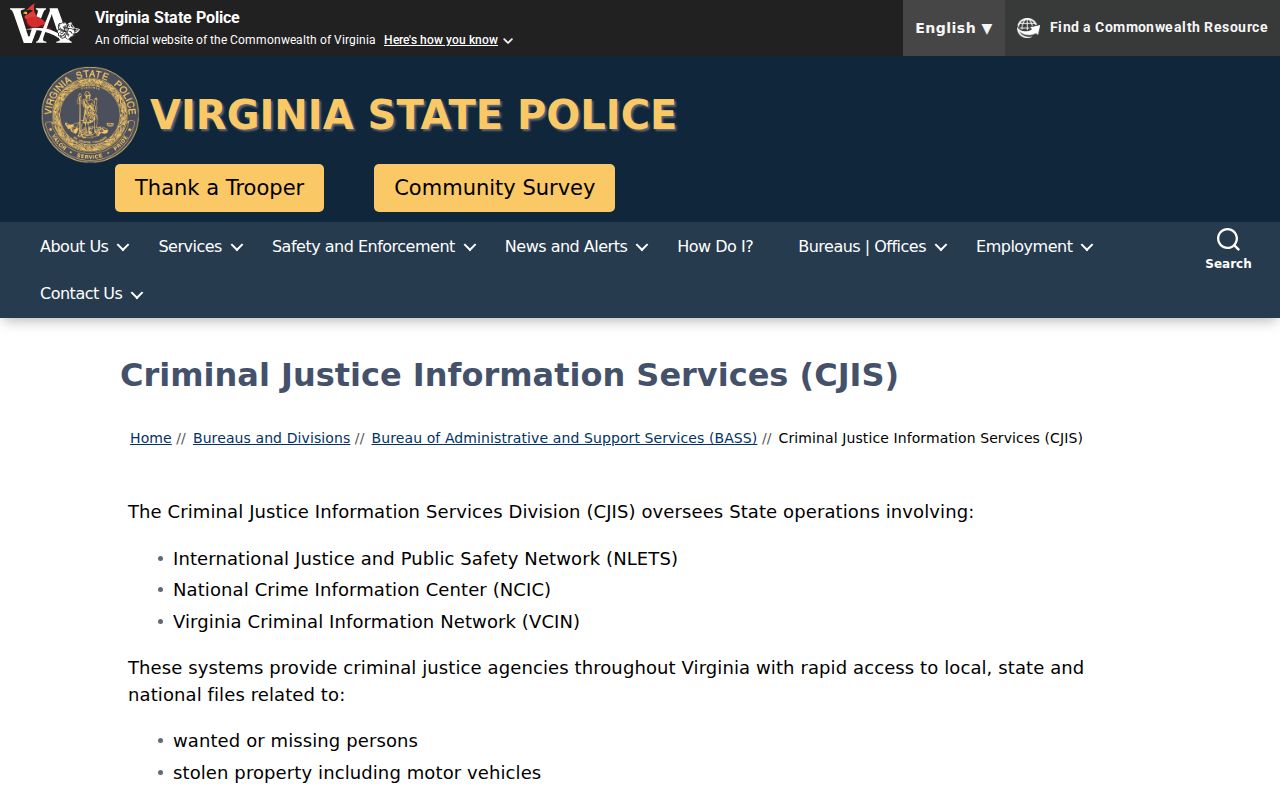 Stuart criminal records through Virginia State Police CJIS